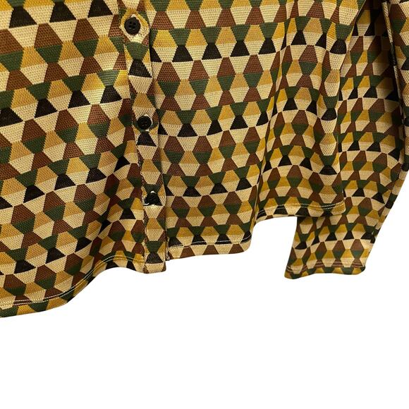 Zara Button Front Lowcut Collared Retro Geometric Print Knit Top Womens Large - Picture 2 of 6